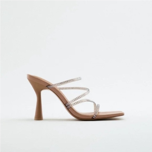 ZARA HEELED SANDALS WITH RHINESTONE Tan Sandals with Transparent Straps.9us/40 - Picture 5 of 9